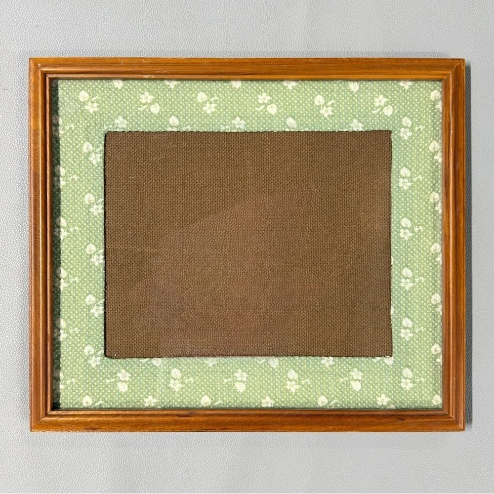 Wood Picture Frame With Green Floral Fabric Mat
